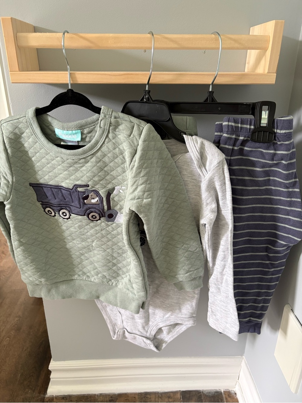 Pekkle Truck Sweatshirt & Striped Pants Matching Set - Sage Green